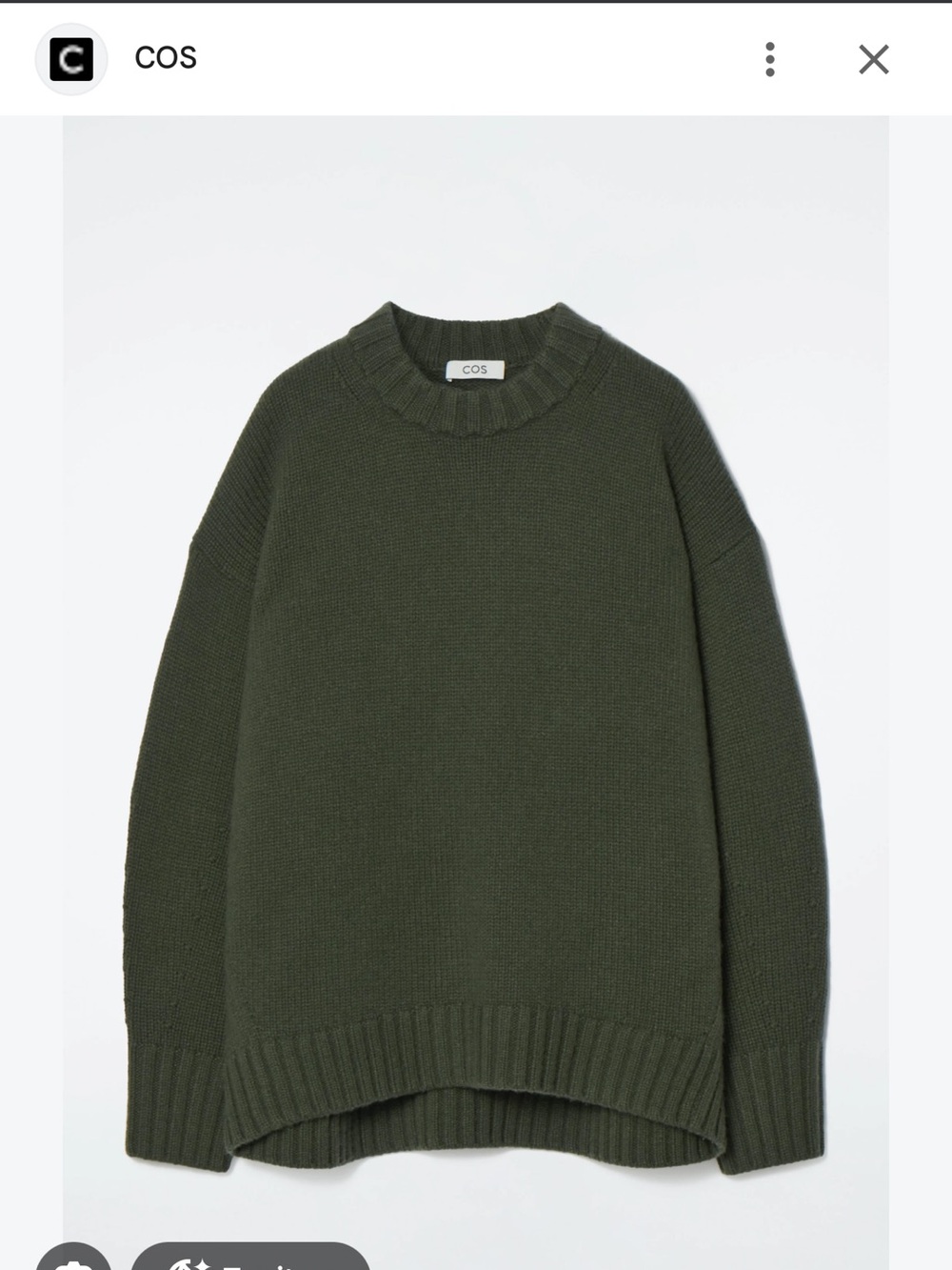 COS Chunky Pure Cashmere Khaki Green Sweater